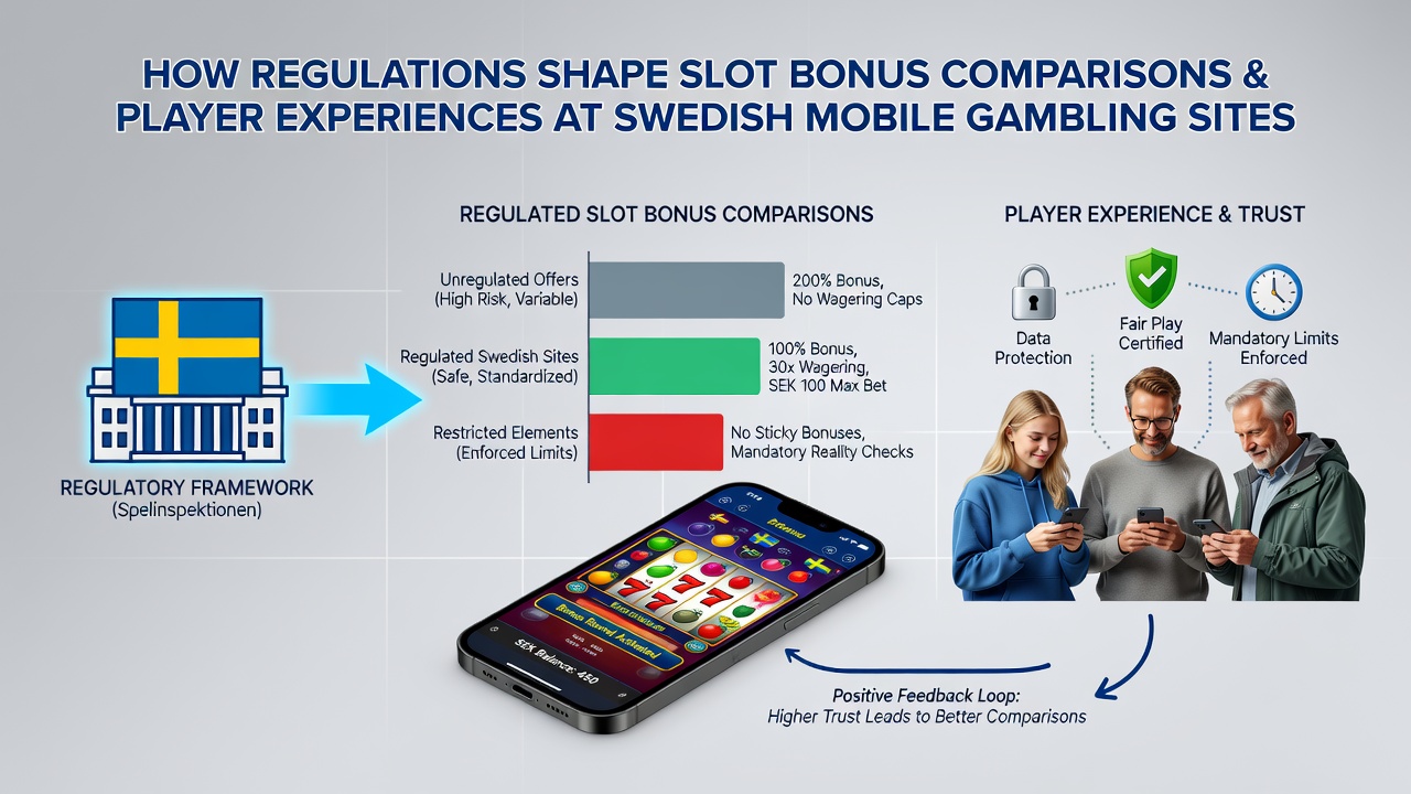 Comparison chart displayed on a tablet highlighting regulated slot bonuses and player experience metrics at Swedish sites